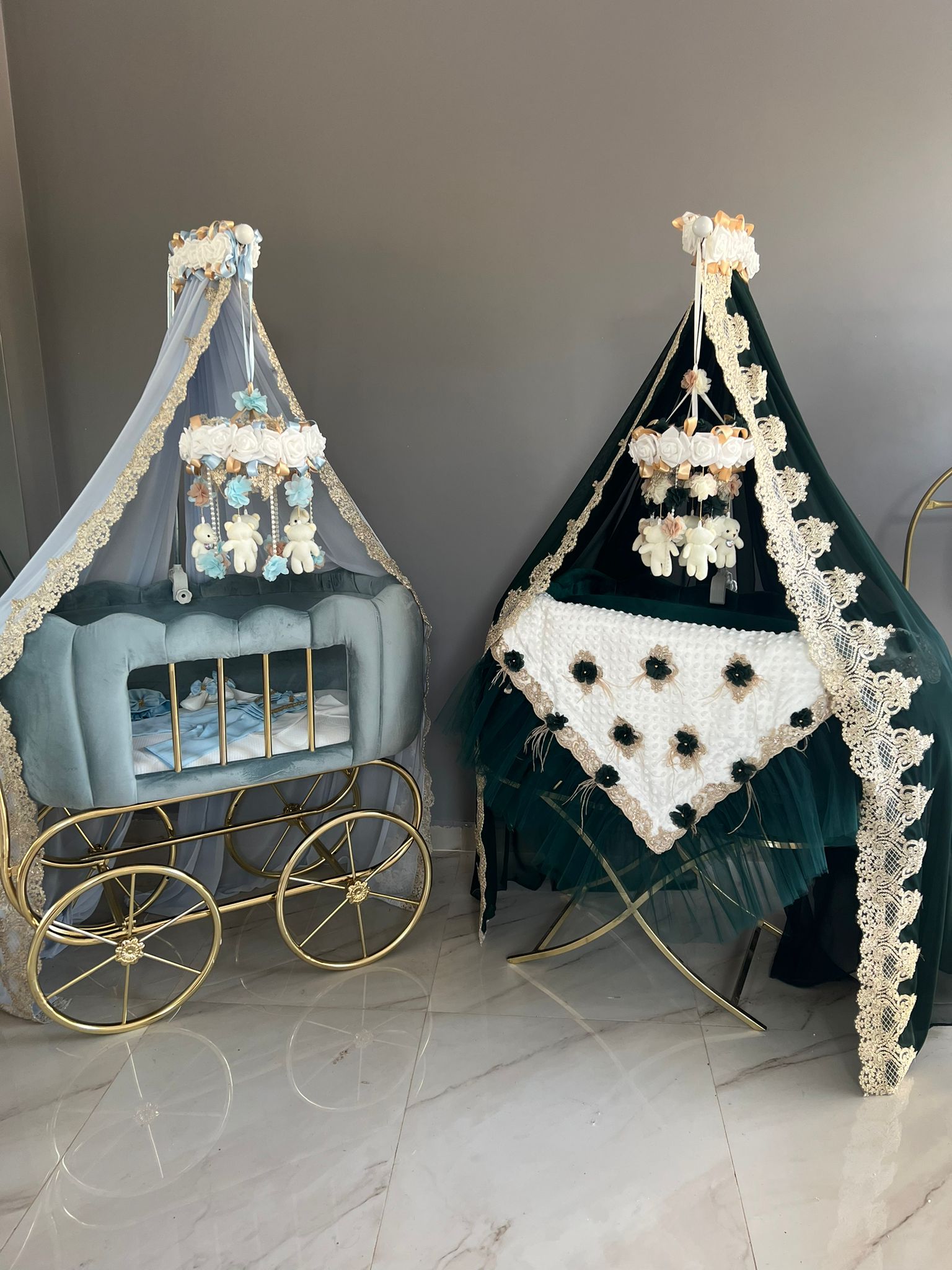 Patut cu roti pentru bebelusi: Blue Tulip